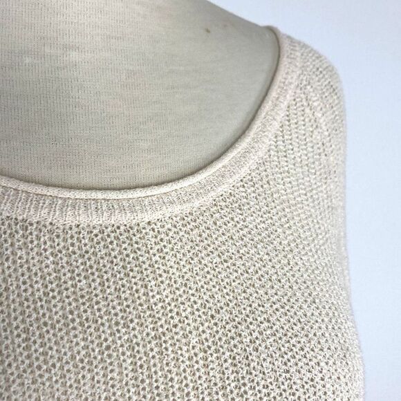 Anthropologie Moth S Cream Knit Top Sweater Split Back Sheer Chiffon Boho Bohemi - Picture 3 of 6